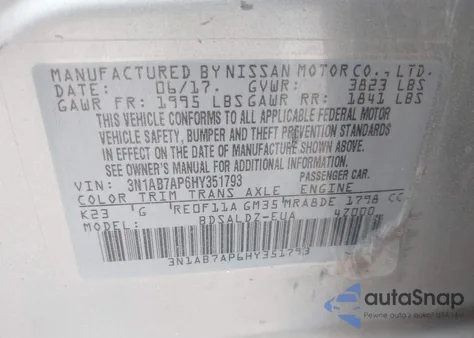 2017 Nissan Sentra Sv from USA, damaged, VIN 3N1AB7AP6HY351793